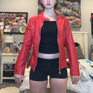 Red Faux Leather Jacket